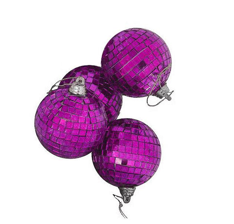 4ct Purple Mirrored Glass Disco Ball Christmas Ornaments 4" (100mm)