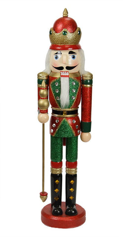 24" Decorative Red and Green Wooden Christmas Nutcracker King with Scepter