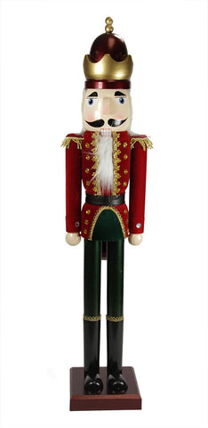 36" Decorative Red and Green Velvet Wooden Christmas Nutcracker King