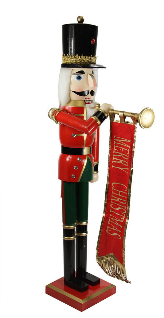 36" Decorative Red and Green Wooden Christmas Nutcracker Soldier with Banner