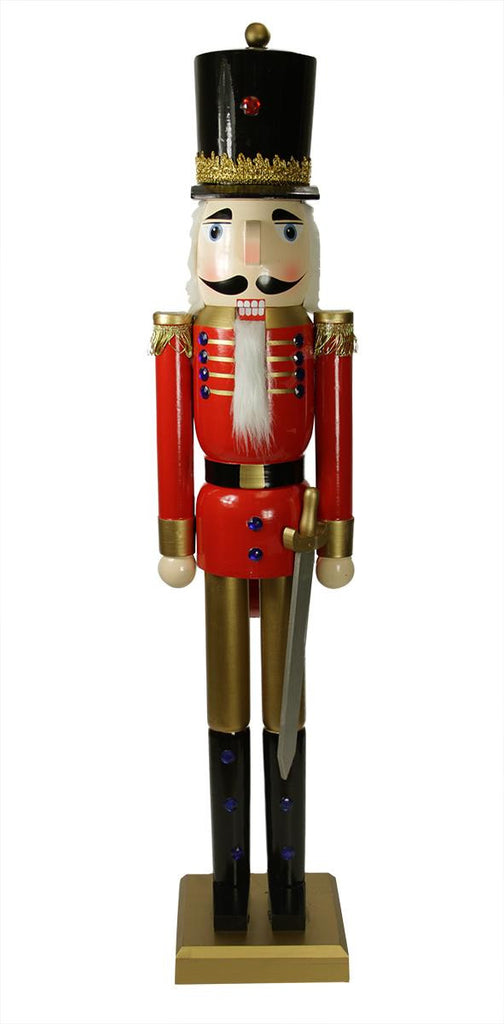 36" Decorative Red and Gold Wooden Christmas Nutcracker Soldier with Sword