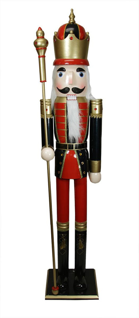 6' Giant Commercial Size Red and Navy Blue Wooden Christmas Nutcracker King with Scepter