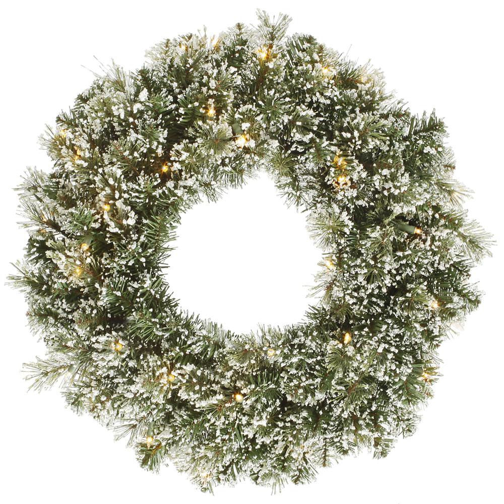 24" Pre-lit Frosted Cashmere Pine Artificial Christmas Wreath - Warm Clear LED Lights