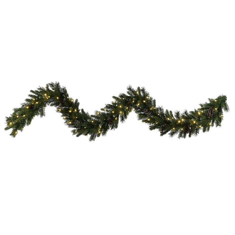 9' x 14" Frosted Ashberry Pine Artificial Christmas Garland - Warm Clear LED