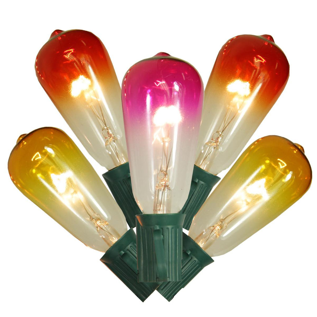 Set of 10 Transparent Summer Sunset Ombre ST40 Edison Christmas Lights - Green Wire