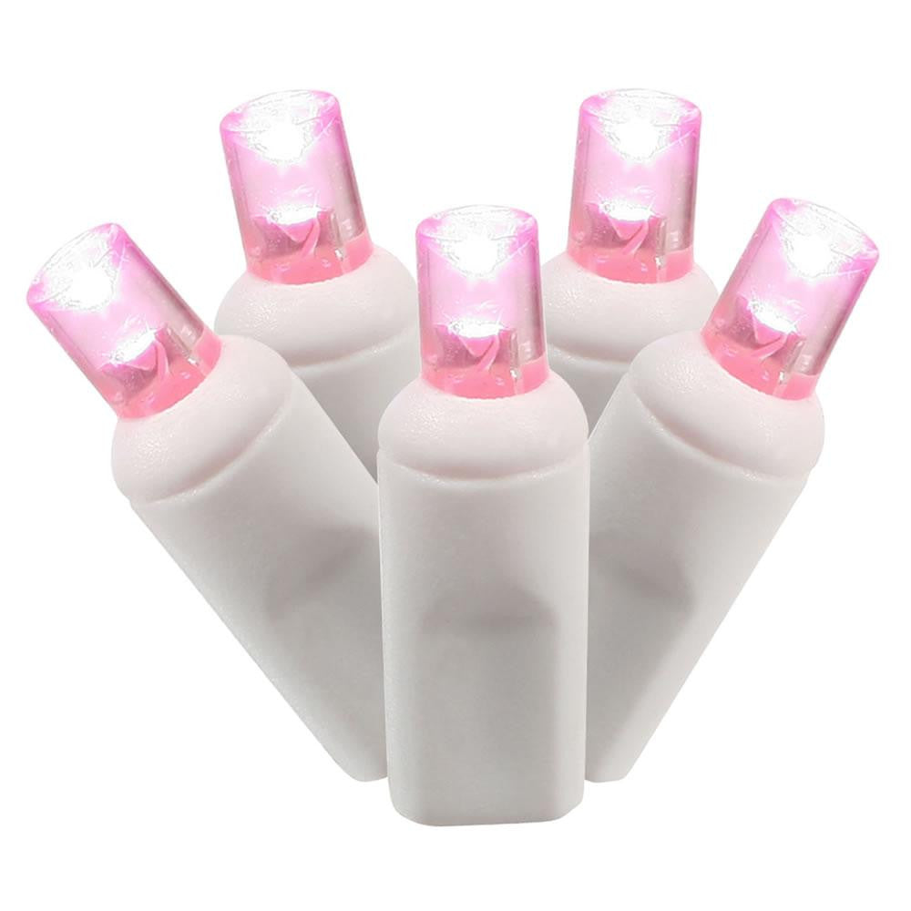 Set of 100 Pink Commercial Grade LED Wide Angle Christmas Lights - White Wire