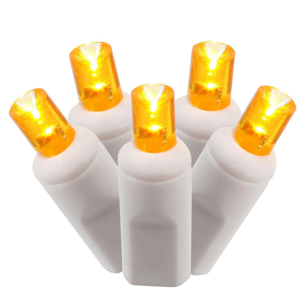 Set of 100 Orange Commercial Grade LED Wide Angle Christmas Lights - White Wire