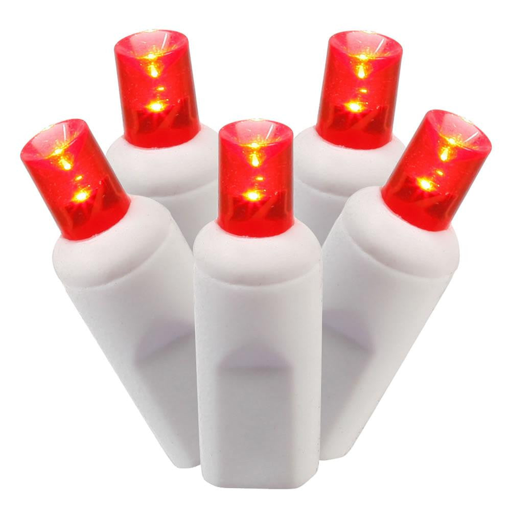 Set of 100 Red Commercial Grade LED Wide Angle Christmas Lights - White Wire