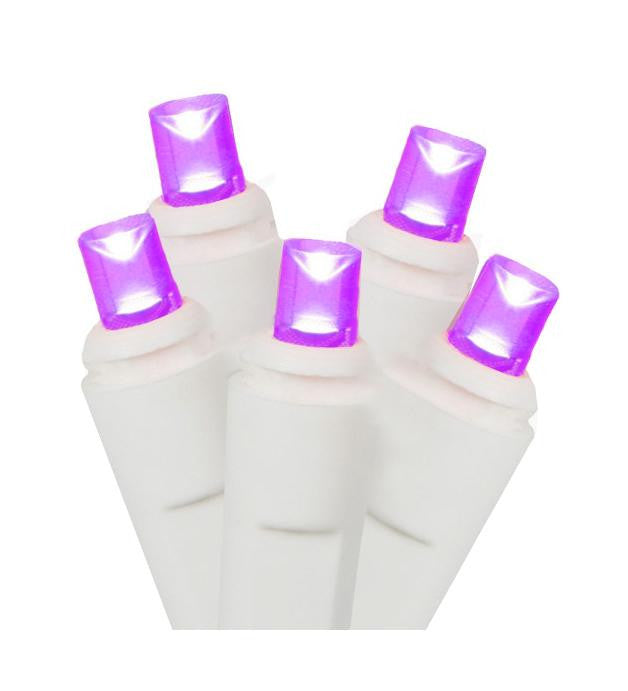 Set of 100 Purple Commercial Grade LED Wide Angle Christmas Lights - White Wire