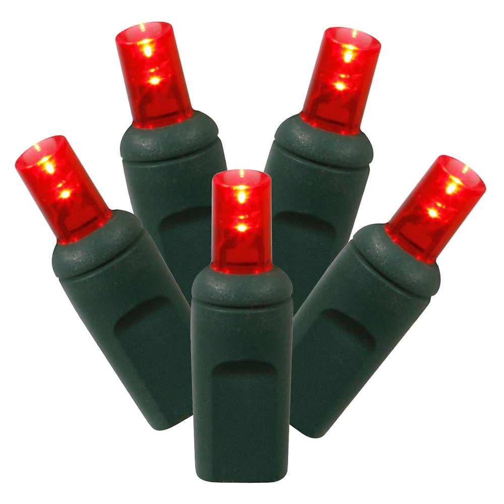 Set of 100 Red Commercial Grade LED Wide Angle Christmas Lights - Green Wire