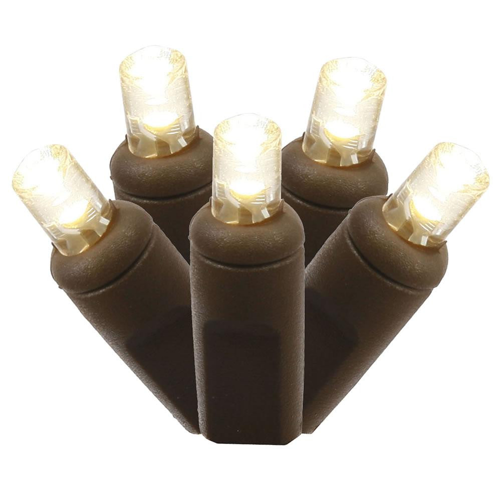 Set of 100 Warm White Commercial Grade LED Wide Angle Christmas Lights - Brown Wire