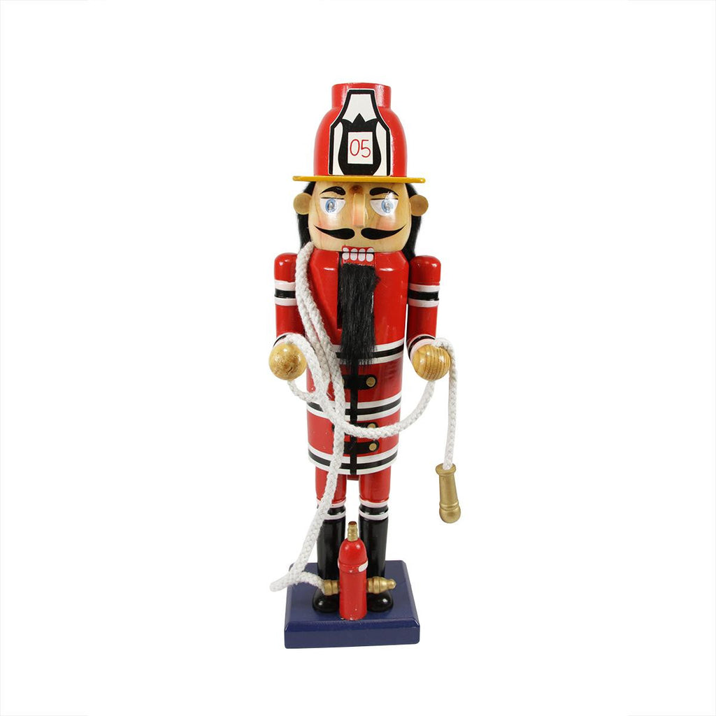 14" Decorative Wooden Red Christmas Nutcracker Fireman with Hose