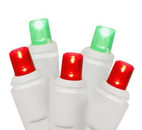 Set of 50 Red and Green Commercial Grade LED Wide Angle Christmas Lights - White Wire