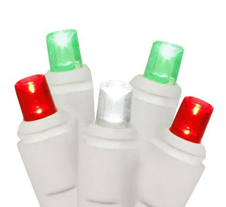 Set of 50 Red, Pure White and Green Commercial Grade LED Wide Angle Christmas Lights - White Wire