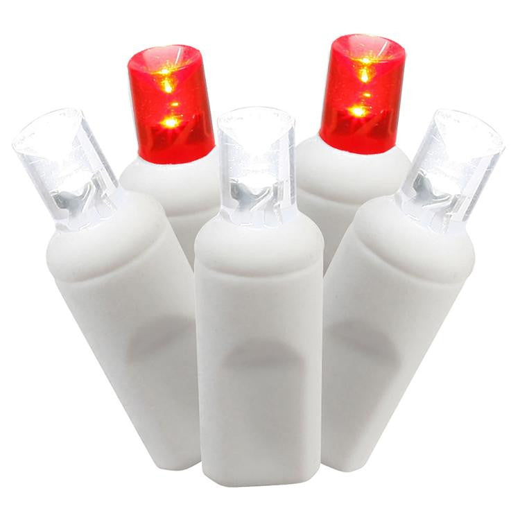 Set of 50 Red and Pure White Commercial Grade LED Wide Angle Christmas Lights - White Wire