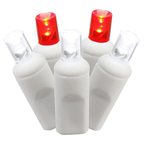 Set of 50 Red and Pure White Commercial Grade LED Wide Angle Christmas Lights - White Wire