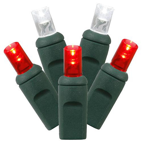 Set of 50 Red and Pure White Commercial Grade LED Wide Angle Christmas Lights - Green Wire