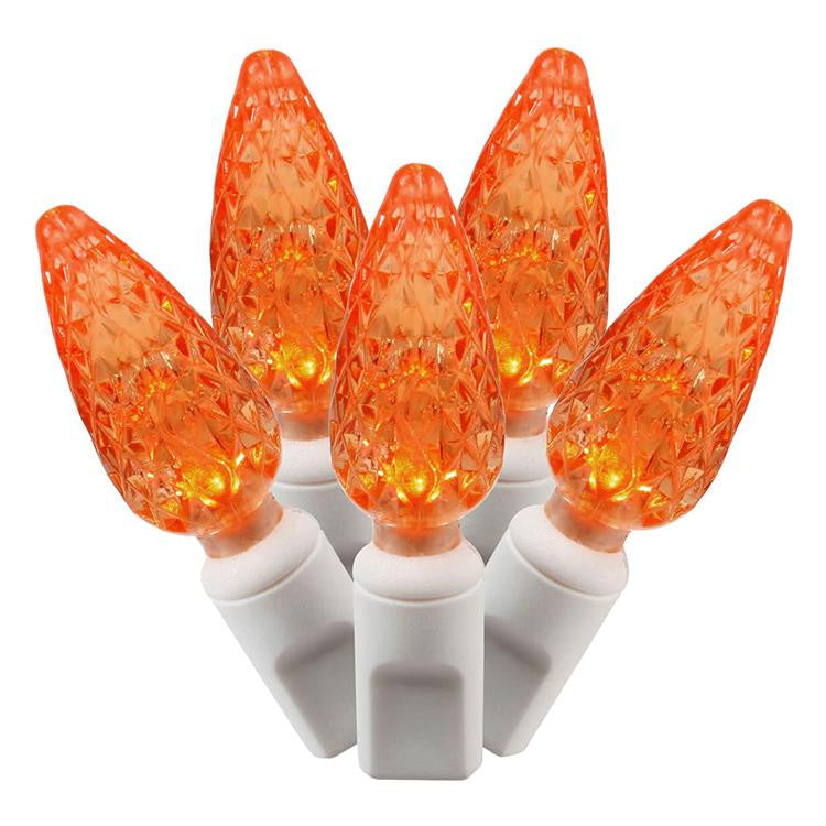 Set of 50 Orange Commercial Grade LED C6 Christmas Lights - White Wire