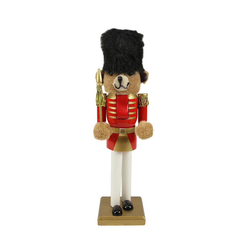 14.25" Decorative Wooden Red and Gold Christmas Nutcracker Bear Soldier