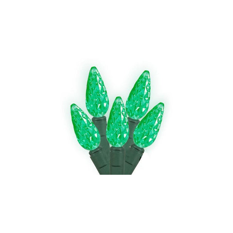 Set of 50 Green Commercial Grade LED C6 Christmas Lights - Green Wire