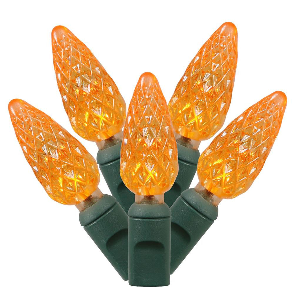 Set of 50 Orange Commercial Grade LED C6 Christmas Lights - Green Wire