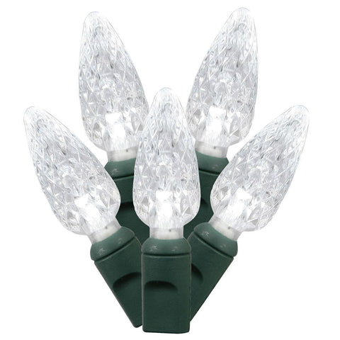 Set of 50 Pure White Commercial Grade LED C6 Christmas Lights - Green Wire