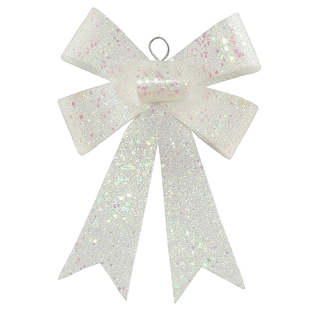 7" Clear Iridescent Sequin and Glitter Bow Christmas Ornament