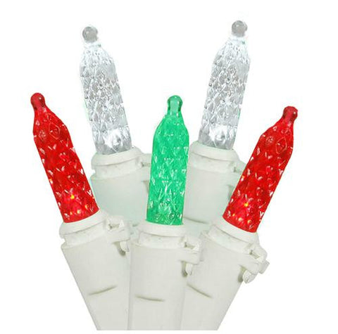 Set of 70 Red, Pure White and Green LED M5 Mini Christmas Lights - White Wire