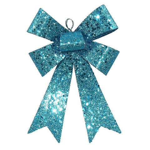 7" Turquoise Blue Sequin and Glitter Bow Christmas Ornament