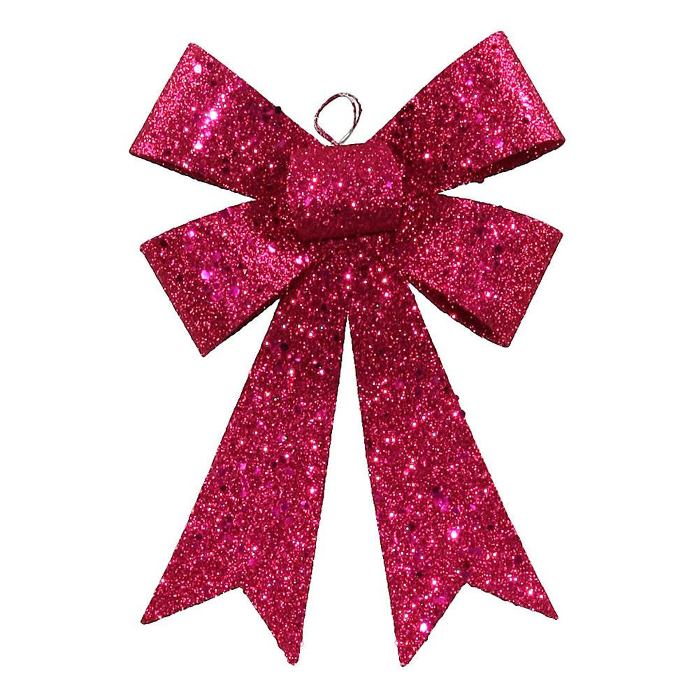 7" Cerise Pink Sequin and Glitter Bow Christmas Ornament