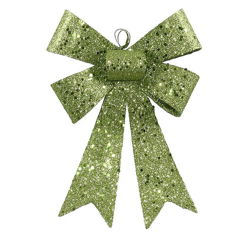 7" Lime Green Sequin and Glitter Bow Christmas Ornament