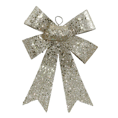 7" Champagne Sequin and Glitter Bow Christmas Ornament