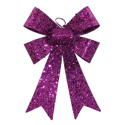 7" Purple Sequin and Glitter 5 Loop Bow Christmas Ornament