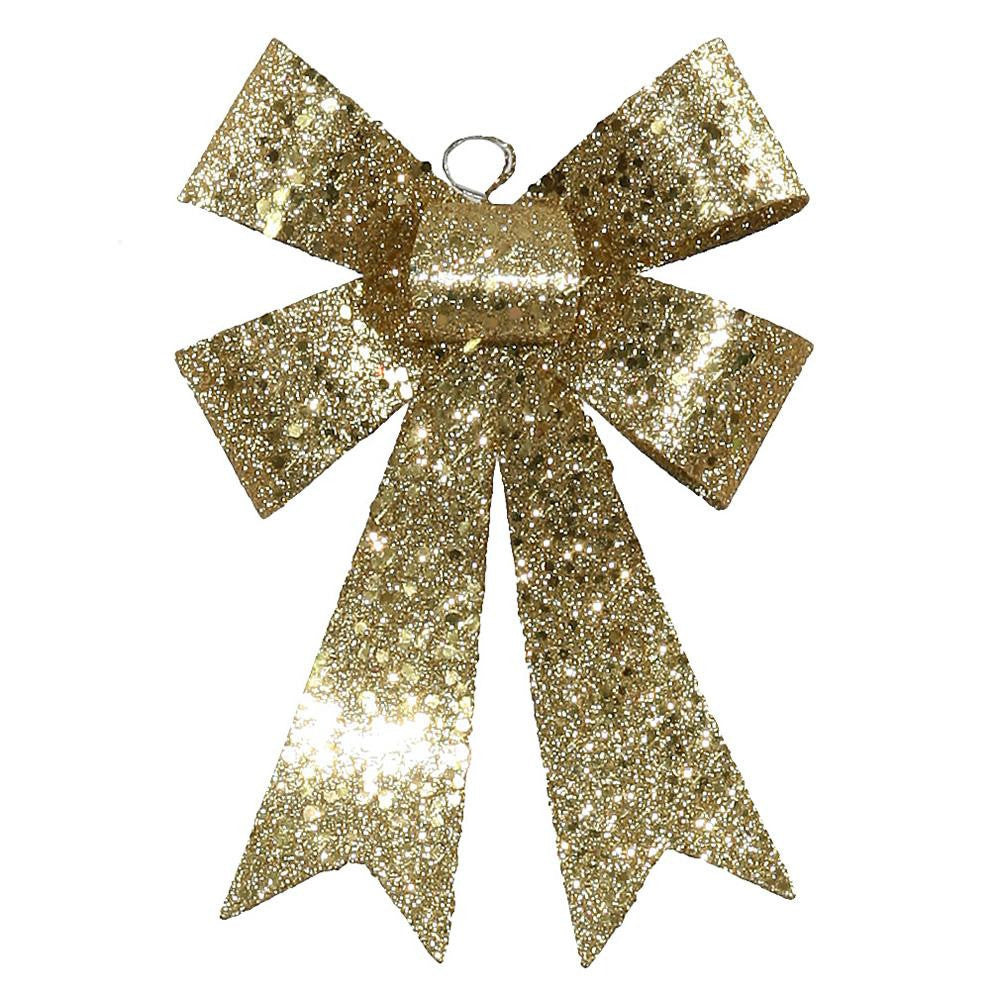 7" Gold Sequin and Glitter Bow Christmas Ornament