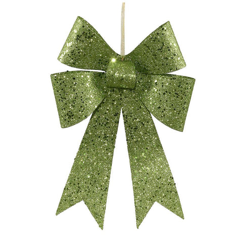 12" Lime Green Sequin and Glitter Bow Christmas Ornament