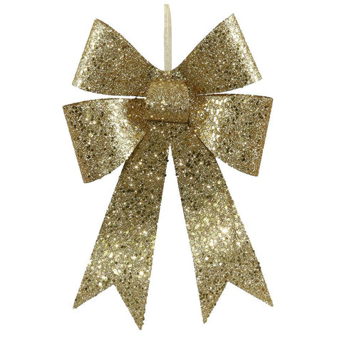 12" Gold Sequin and Glitter Bow Christmas Ornament