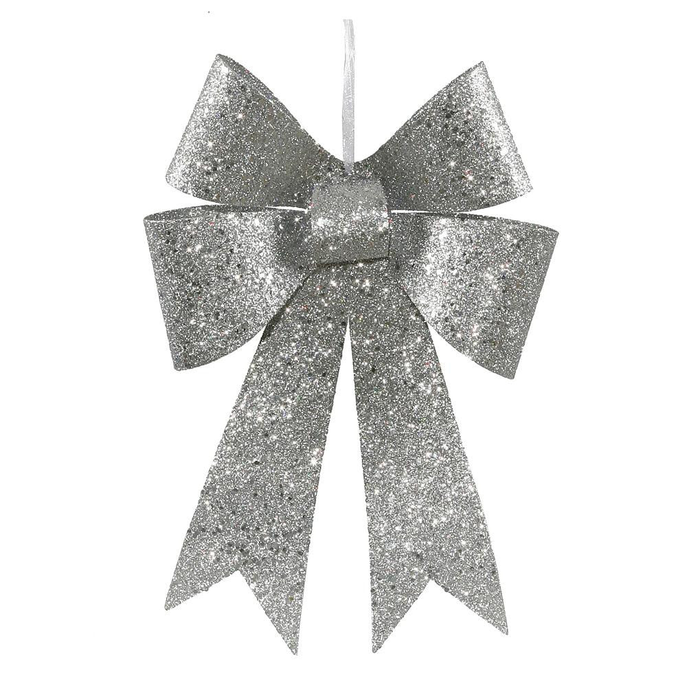 12" Silver Sequin and Glitter Bow Christmas Ornament