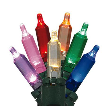 Set of 100 Multi-Color LED Mini Christmas Lights - Green Wire