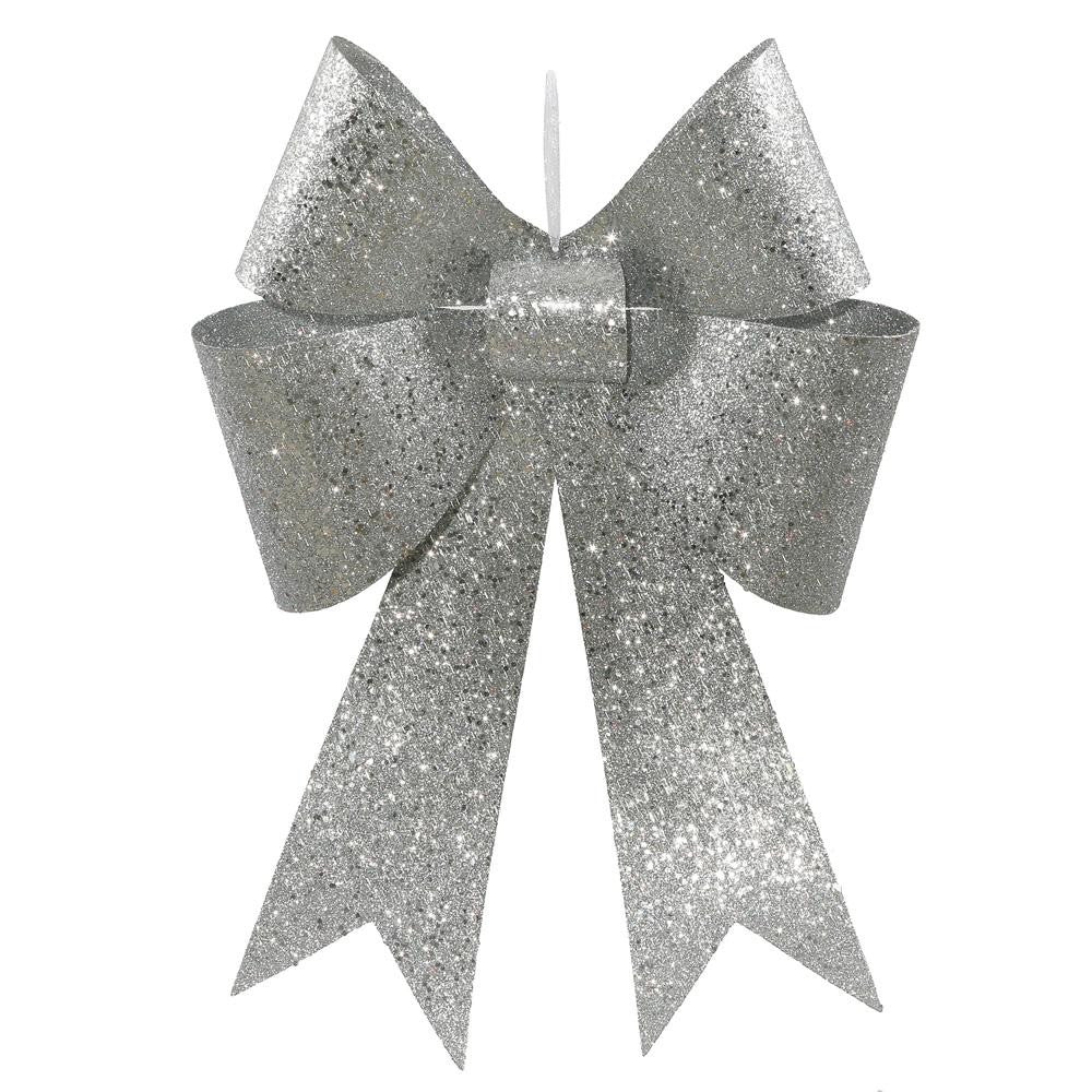 18" Silver Sequin and Glitter Bow Christmas Ornament