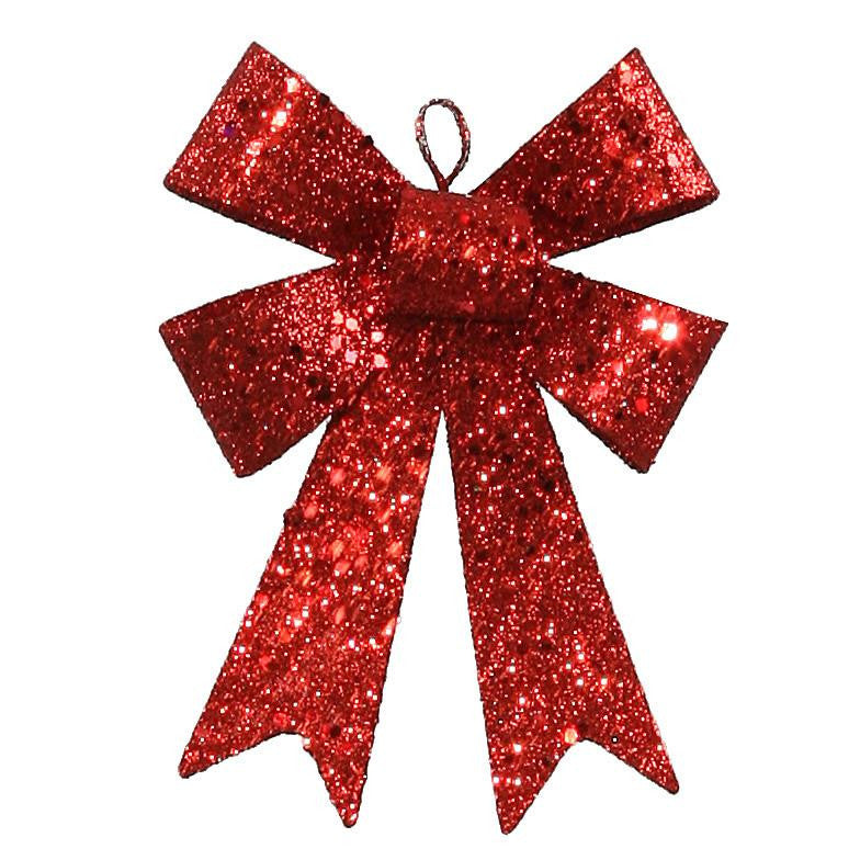 5" Red Sequin and Glitter Bow Christmas Ornament