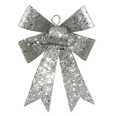 5" Silver Sequin and Glitter Bow Christmas Ornament