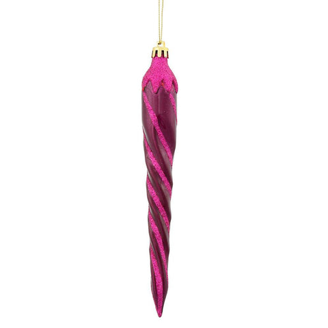 8ct Maroon Pink Glitter Spiral Icicle Shatterproof Christmas Ornaments 7.5"