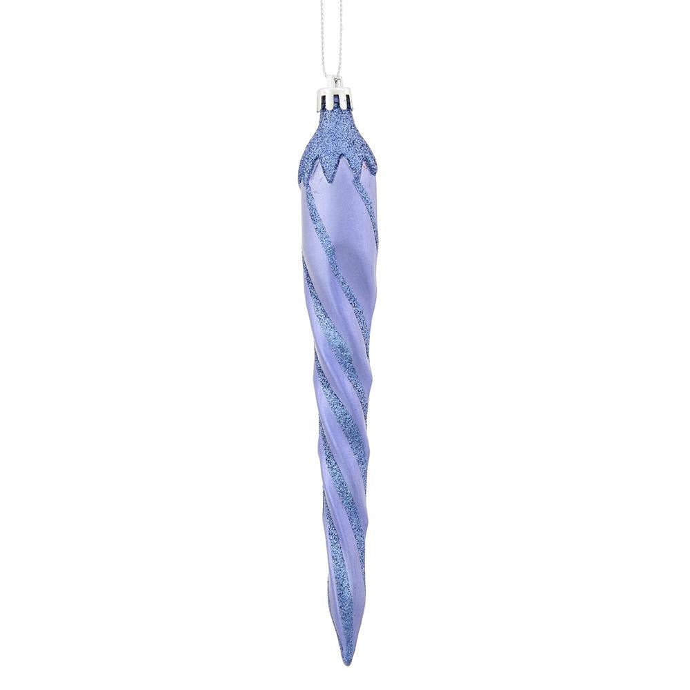 8ct Periwinkle Purple Glitter Spiral Icicle Shatterproof Christmas Ornaments 7.5"