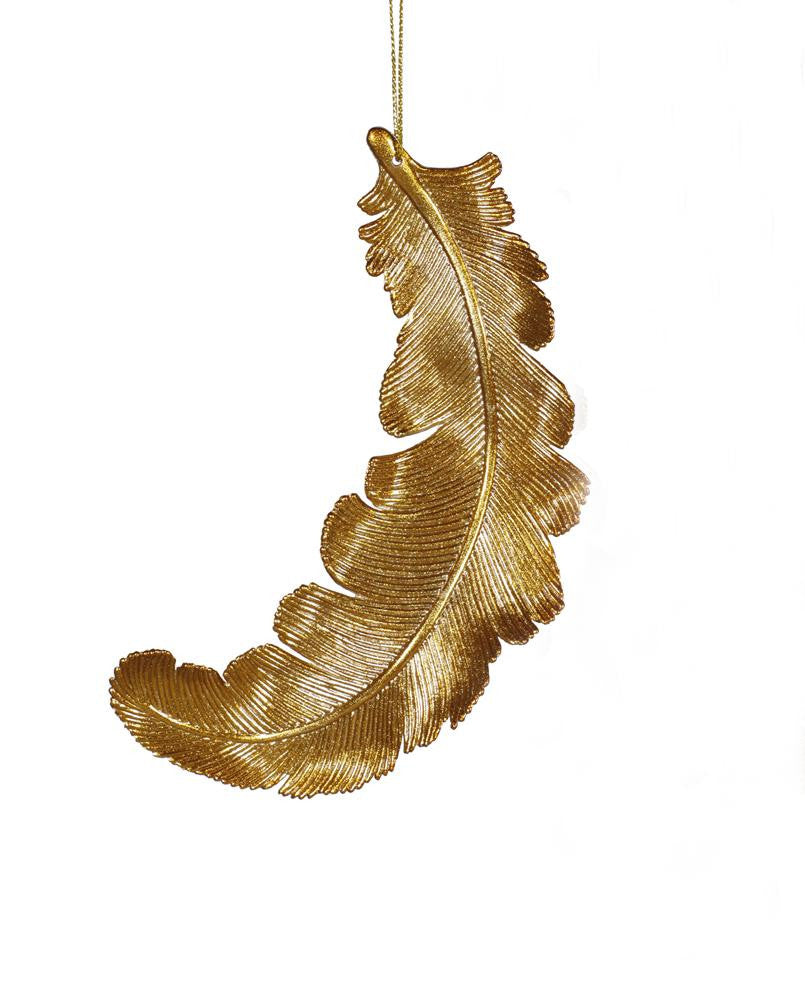 6ct Matte Antique Gold Feather Shatterproof Christmas Ornaments 6"