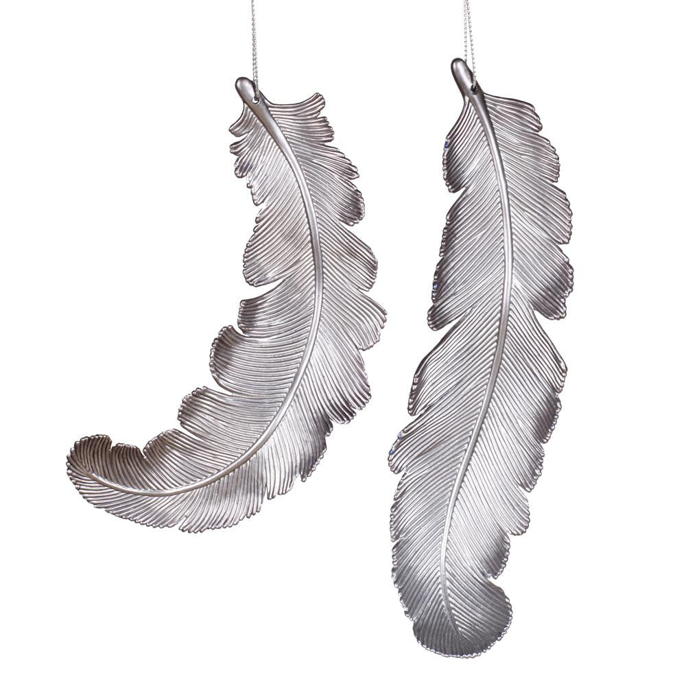 6ct Matte Pewter Gray Feather Shatterproof Christmas Ornaments 6"