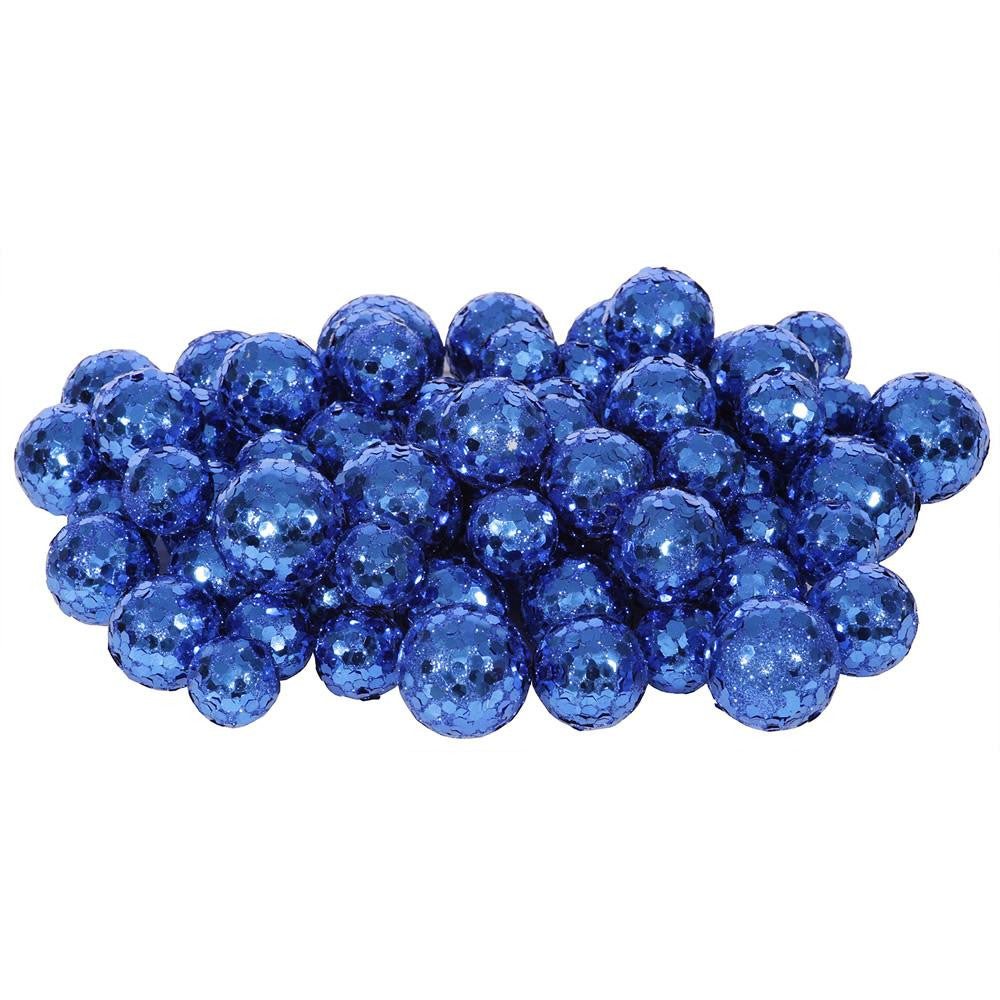 60ct Blue Sequin and Glitter Christmas Ball Decorations 0.8" - 1.25"