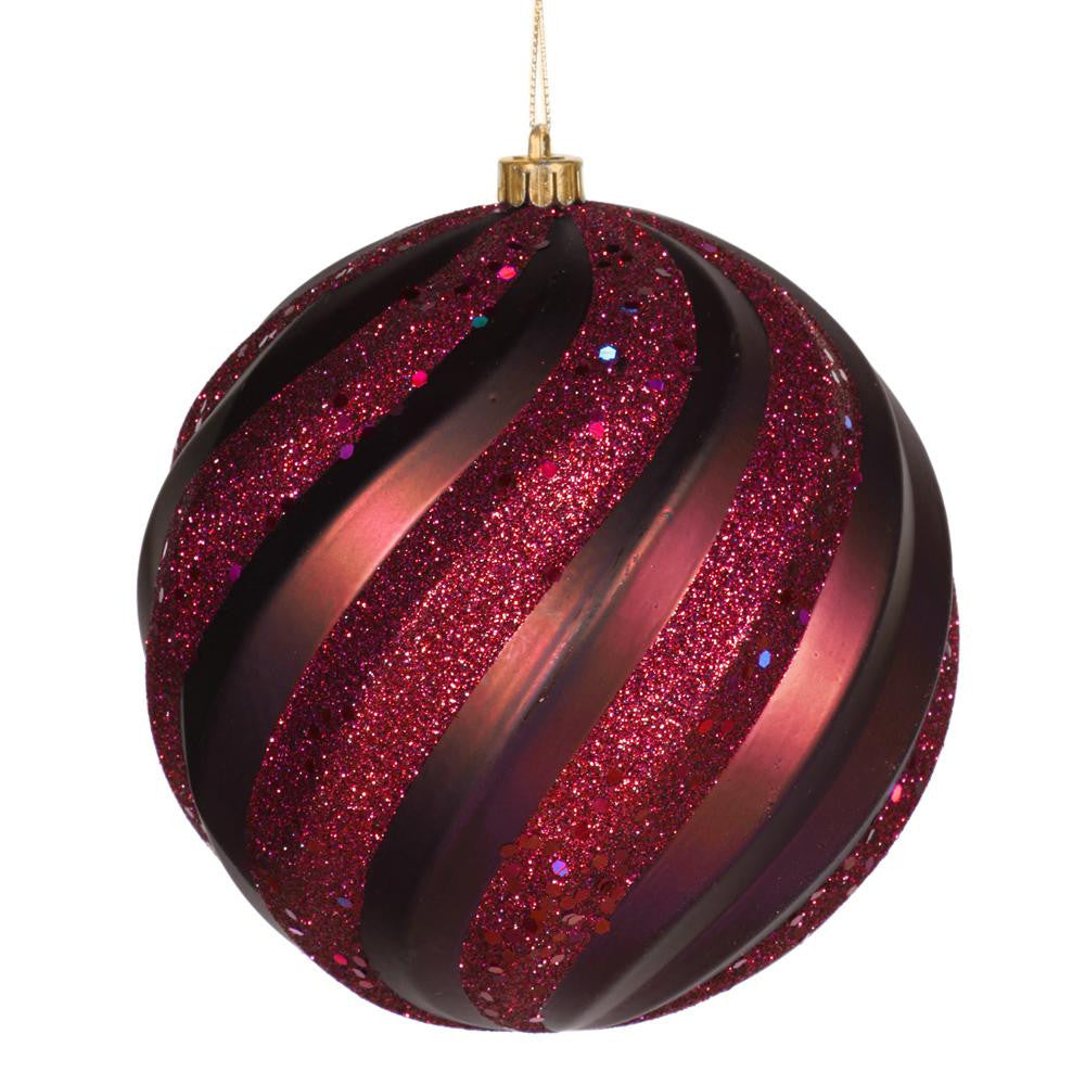 Red Plum Glitter Swirl Shatterproof Christmas Ball Ornament 6" (150mm)