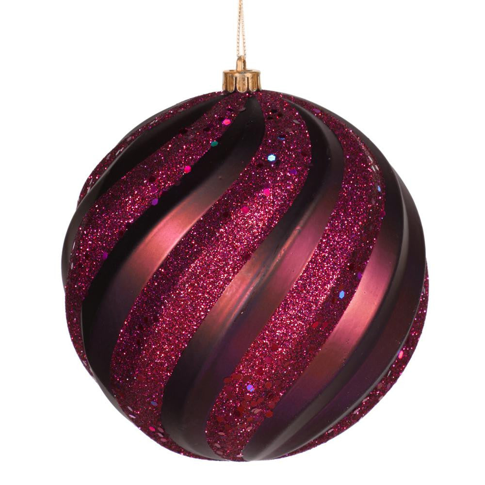 Red Plum Matte and Glitter Swirl Shatterproof Christmas Ball Ornament 8" (200mm)