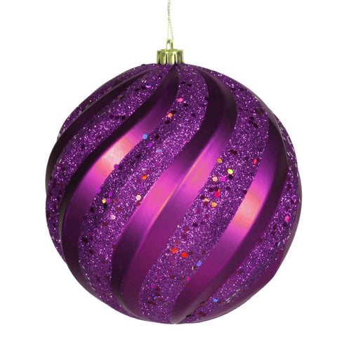 Purple Glitter Swirl Shatterproof Christmas Ball Ornament 8" (200mm)