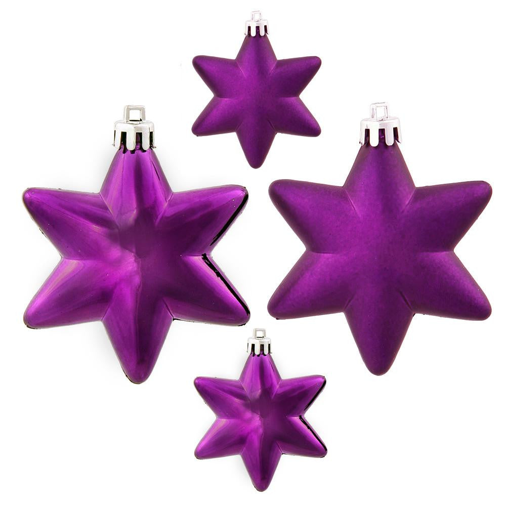 36ct Matte & Shiny Deep Purple Star Shatterproof Christmas Ornaments 1.5"-2"